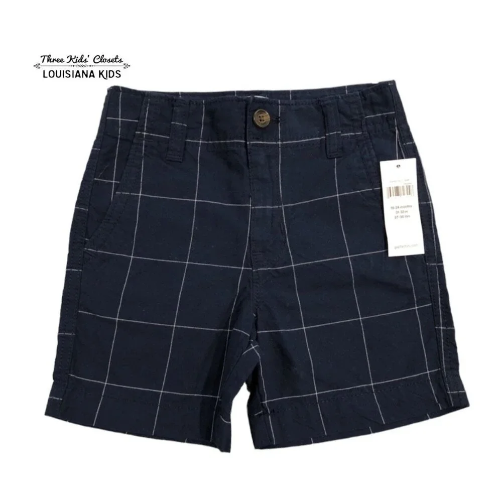 NEW Baby Gap 18-24m Navy Blue Grid Print Shorts
